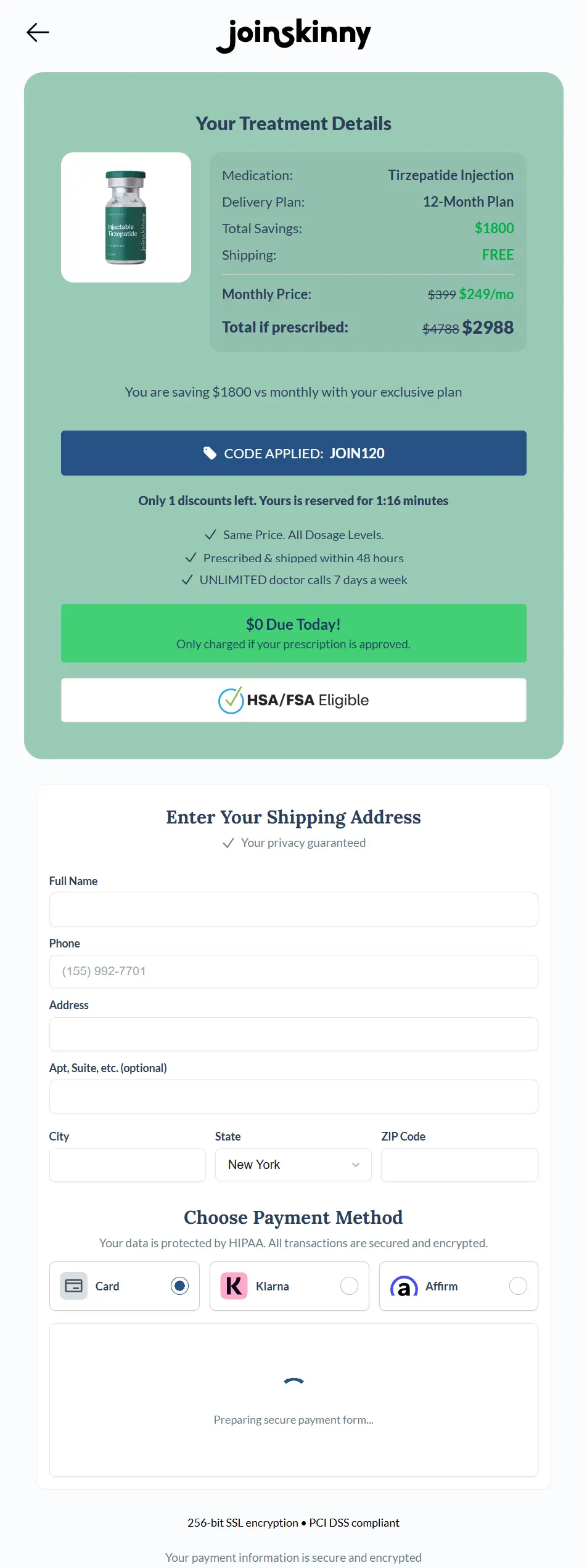JoinSkinny checkout page